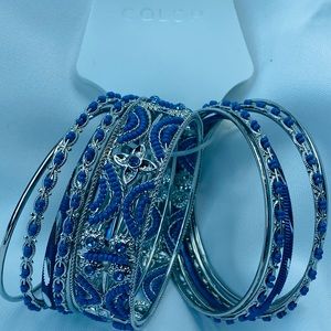 Bracelet COLOR by Kohl’s Blue Denim Beaded Rhinestone Bangle Bracelets 10pc.